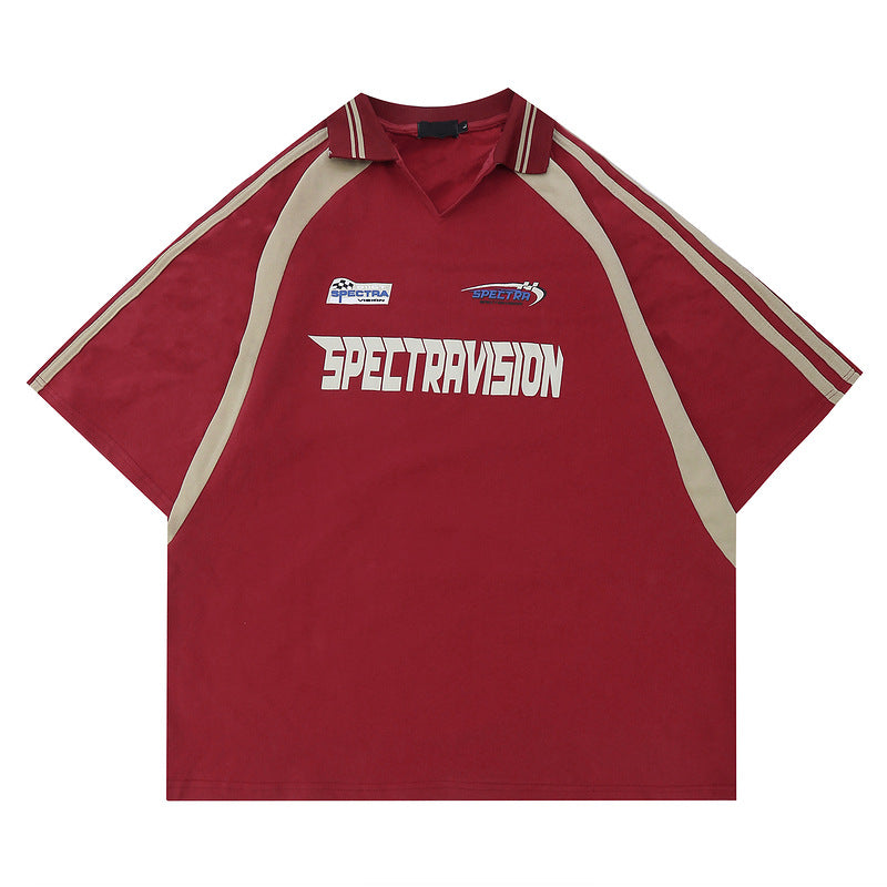Racing oversized t shirt retro summer men's and women's sports short-sleeved loose t-shirt