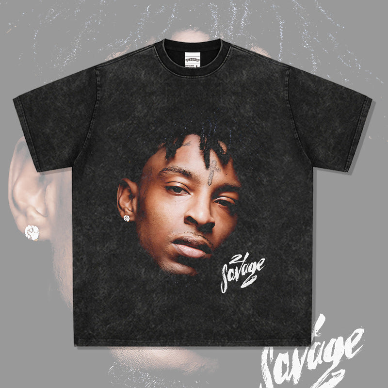 New york hip hop shop vintage 21savage hip hop print short sleeve t-shirt