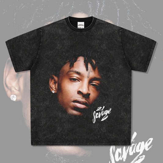 New york hip hop shop vintage 21savage hip hop print short sleeve t-shirt