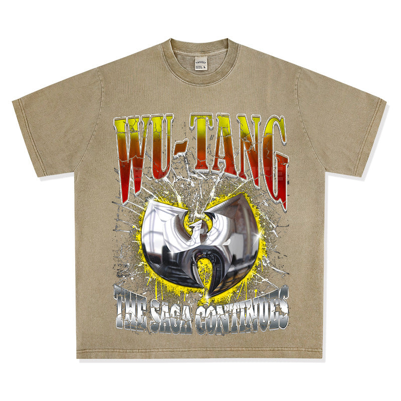 Streetwear masculino vintage hip hop WU-TANG print short-sleeved t-shirt