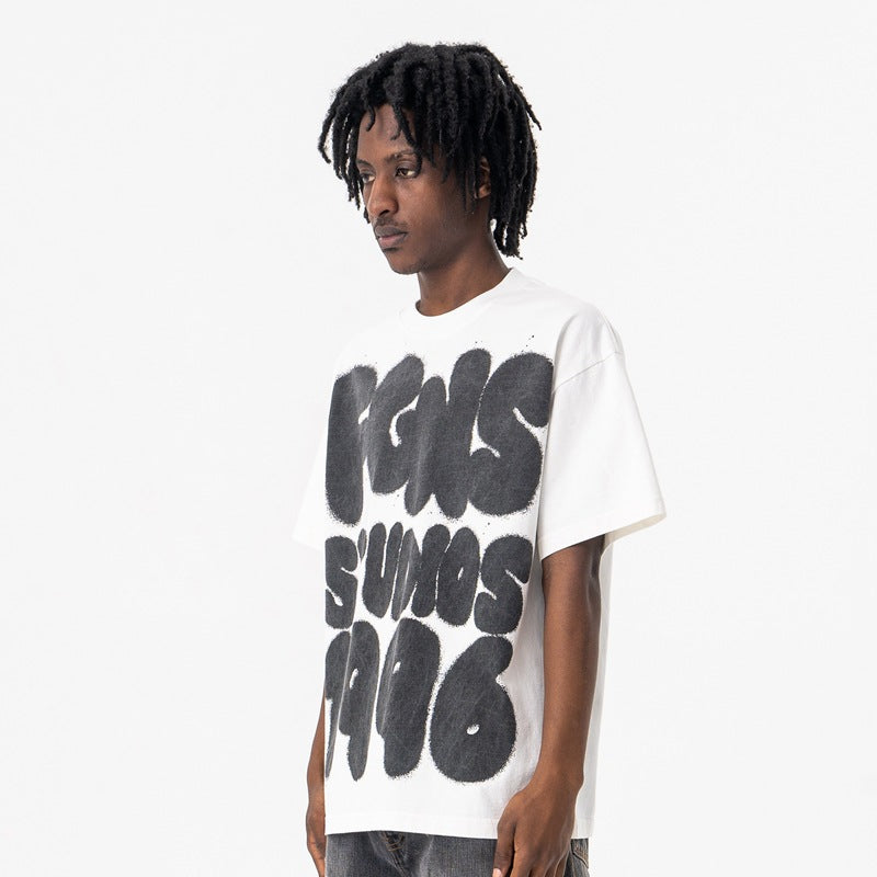 Vintage 90s Hip Hop Clothing Summer Cartoon Graffiti Print Crew Neck Short Sleeve T-Shirt