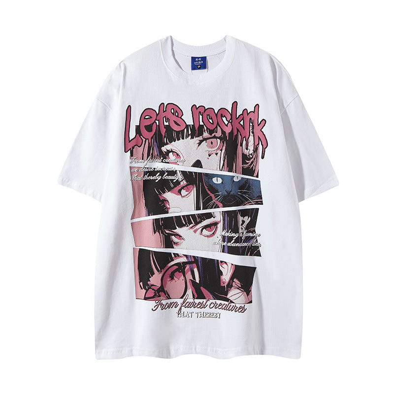 Nyc T-Shirt Comic Girl Printed Short Sleeve T-Shirt Summer Loose Casual Top