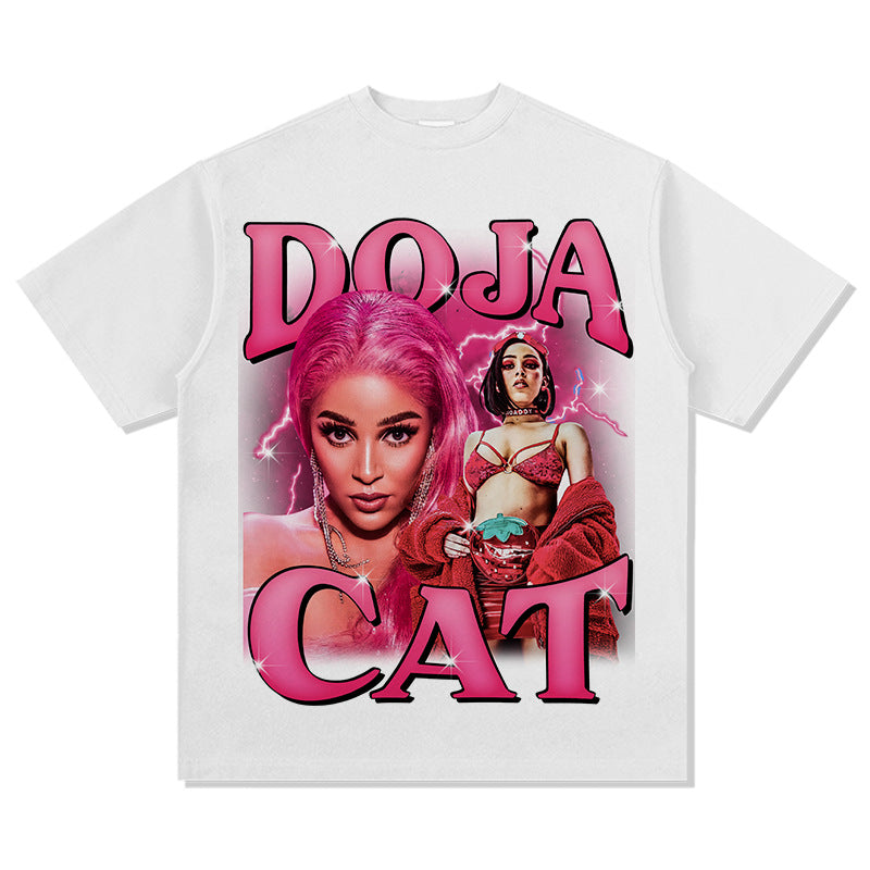 Streetwear masculino hip hop vintage Doja cat print short sleeve t-shirt vintage