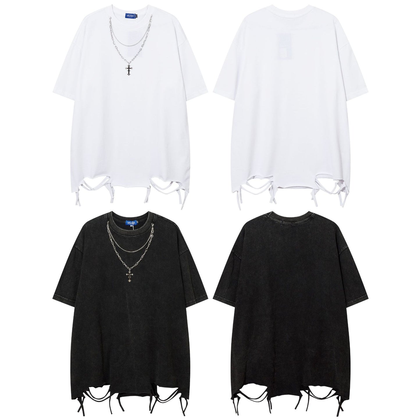 Retro Style Shirt For Men Summer Wash Necklace T-Shirt Short Sleeve