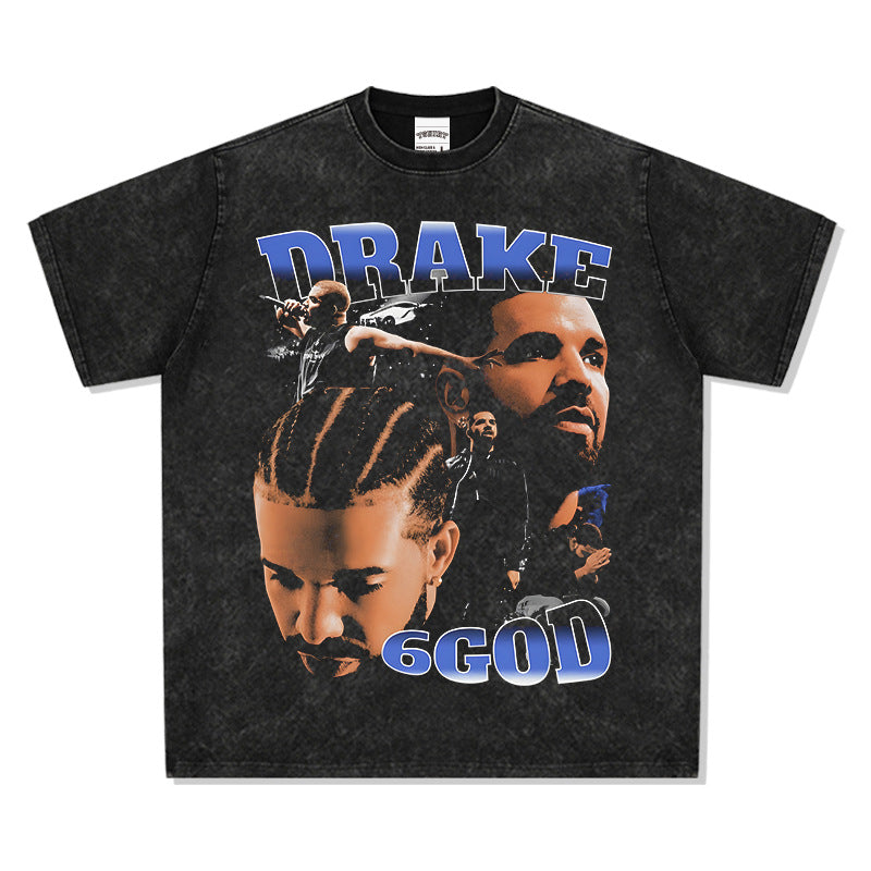 Cool t rapper DRAKE hip hop vintage washed short sleeve heavy t-shirt VINTAGE