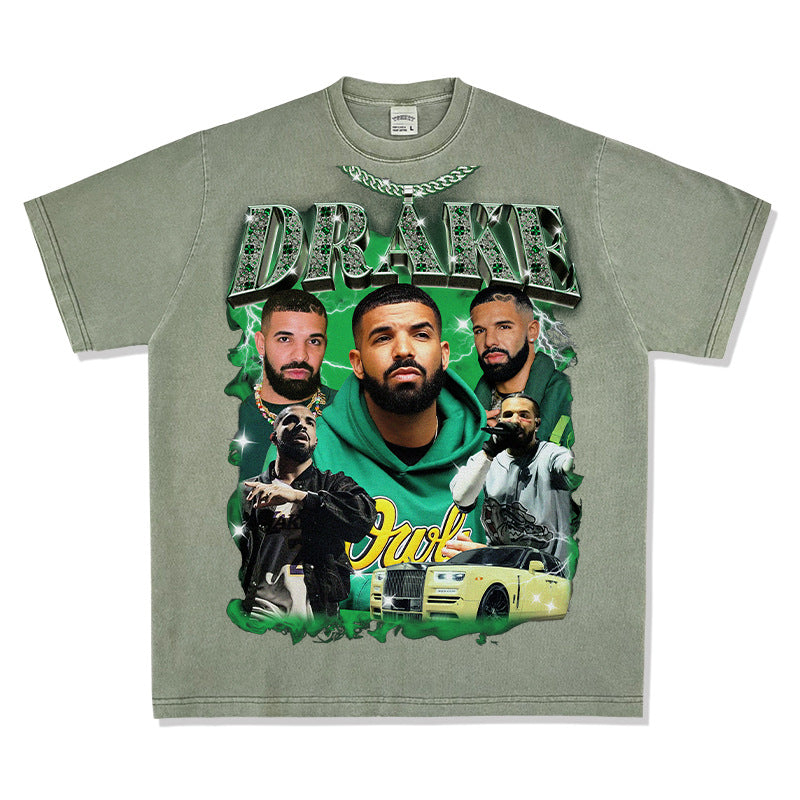 Marcas streetwear usa vintage hip hop drake dragon print short sleeve t-shirt