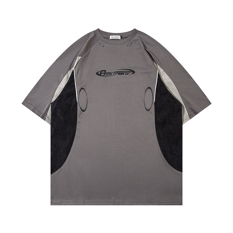 Racing oversized t shirt retro, mesh short sleeve t-shirt