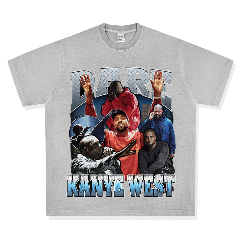 Cool t rapper kanye west vintage hip hop rap print short sleeve t shirt