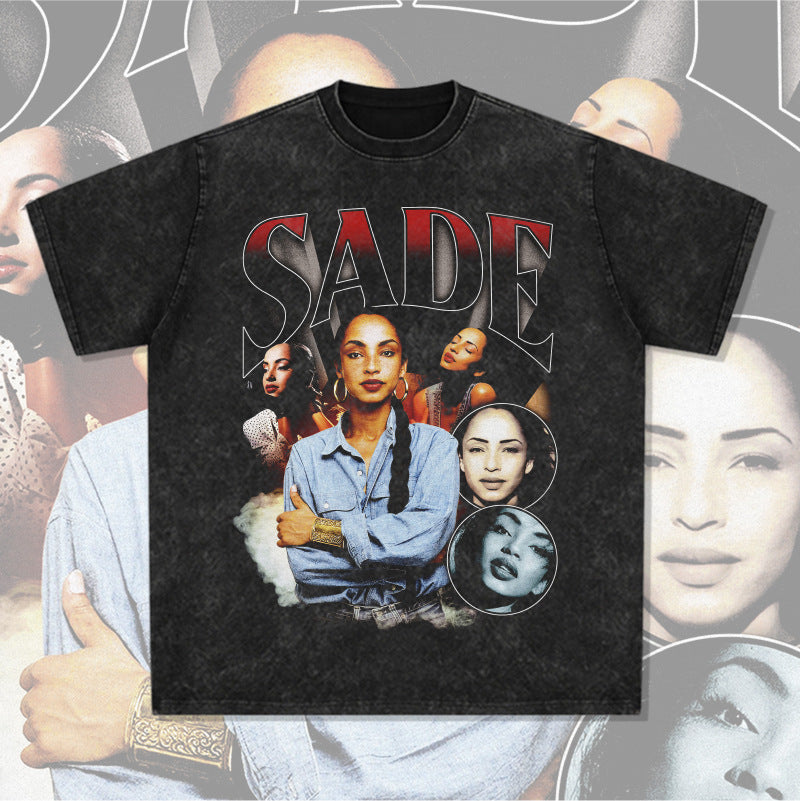 Streetwear Masculino Vintage Hip Hop SADE Printed Short Sleeve T-Shirt, Loose Vintage