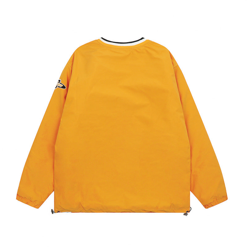 Streetwear Hoodie Alphabet Embroidered V-Neck Jersey Sweater Winter Hip Hop Loose Sports Jacket