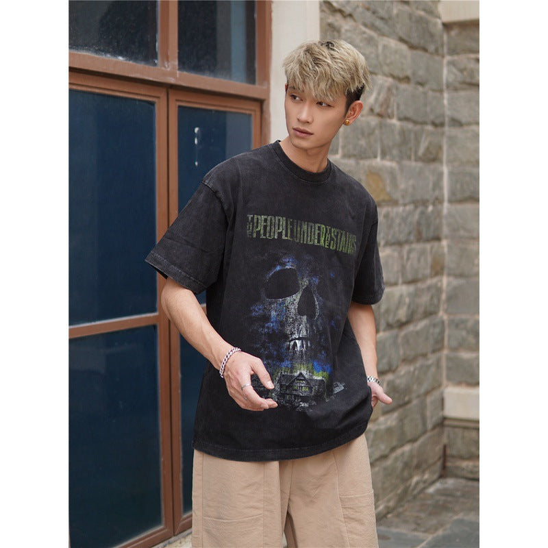 Film Star T Shirt Movie Ladder Devil Pure Cotton Loose Nostalgic Short Sleeve Trendy Heavy T-shirt for Men