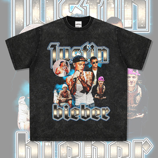 Cool t rapper Justin Bieber print vintage short sleeve t-shirt