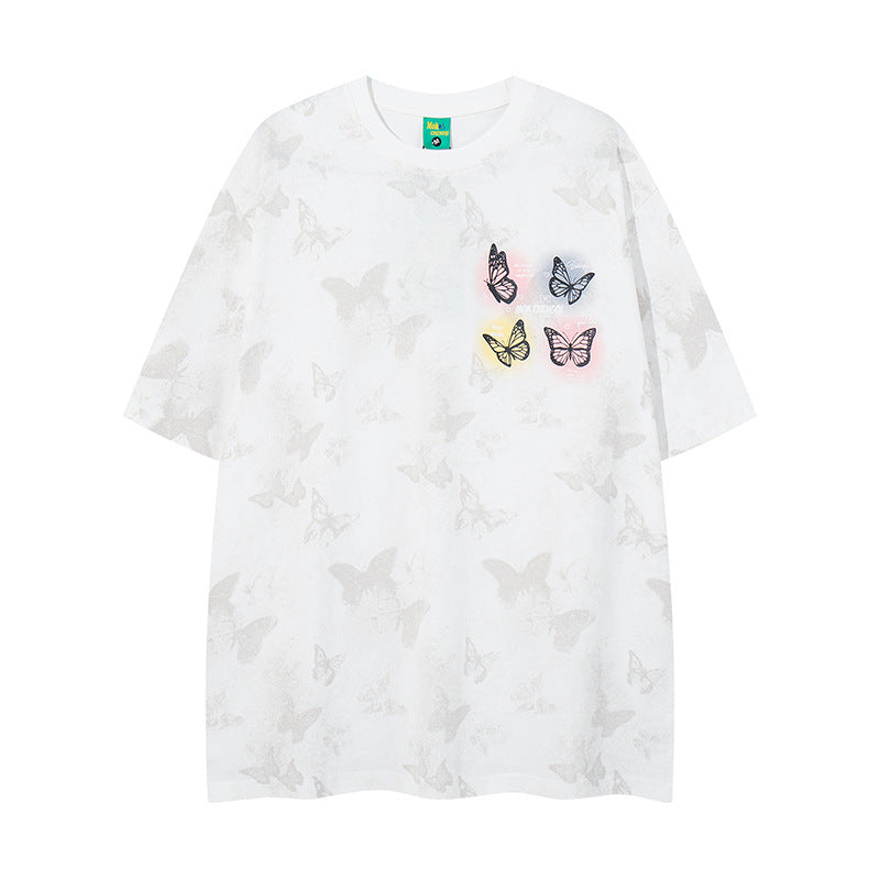 Nyc T Shirt Vintage Butterfly Print Short Sleeve T-Shirt Summer Loose Casual Top