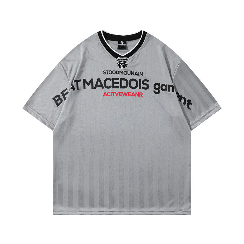 Y2K mens shirt loose V neck short sleeve T-shirt