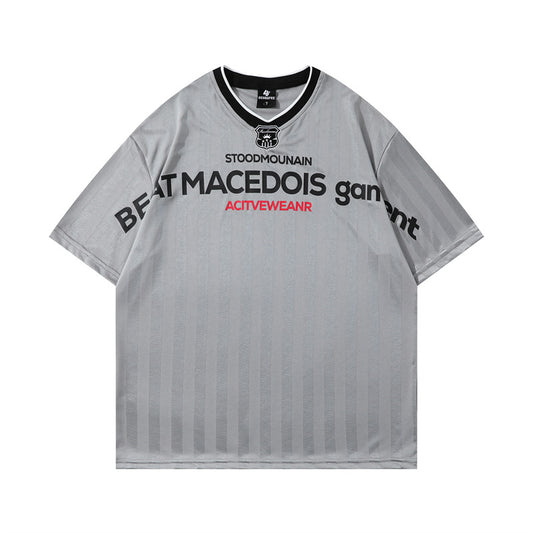 Y2K mens shirt loose V neck short sleeve T-shirt