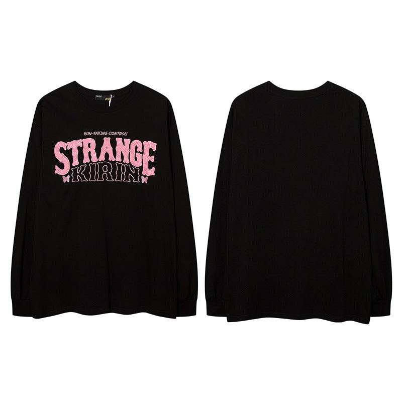 Vintage T Shirts Hip Hop Vintage Alphabet Patch Embroidered Long Sleeve T-Shirt