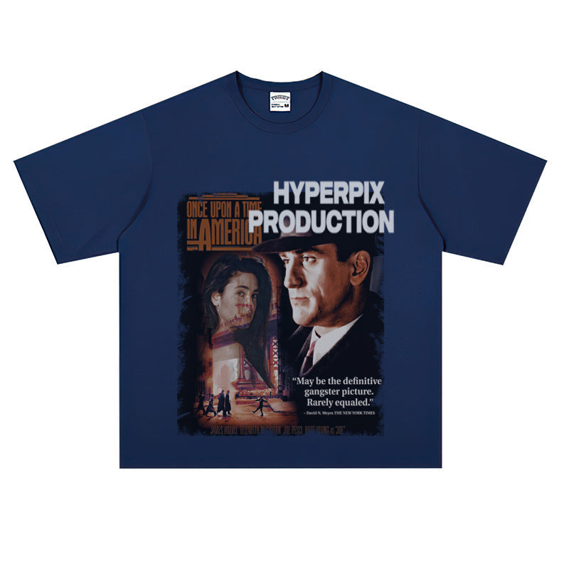 Film Star T Shirt Trendy Cotton Short Sleeve Loose round Neck American Retro T-shirt for Men