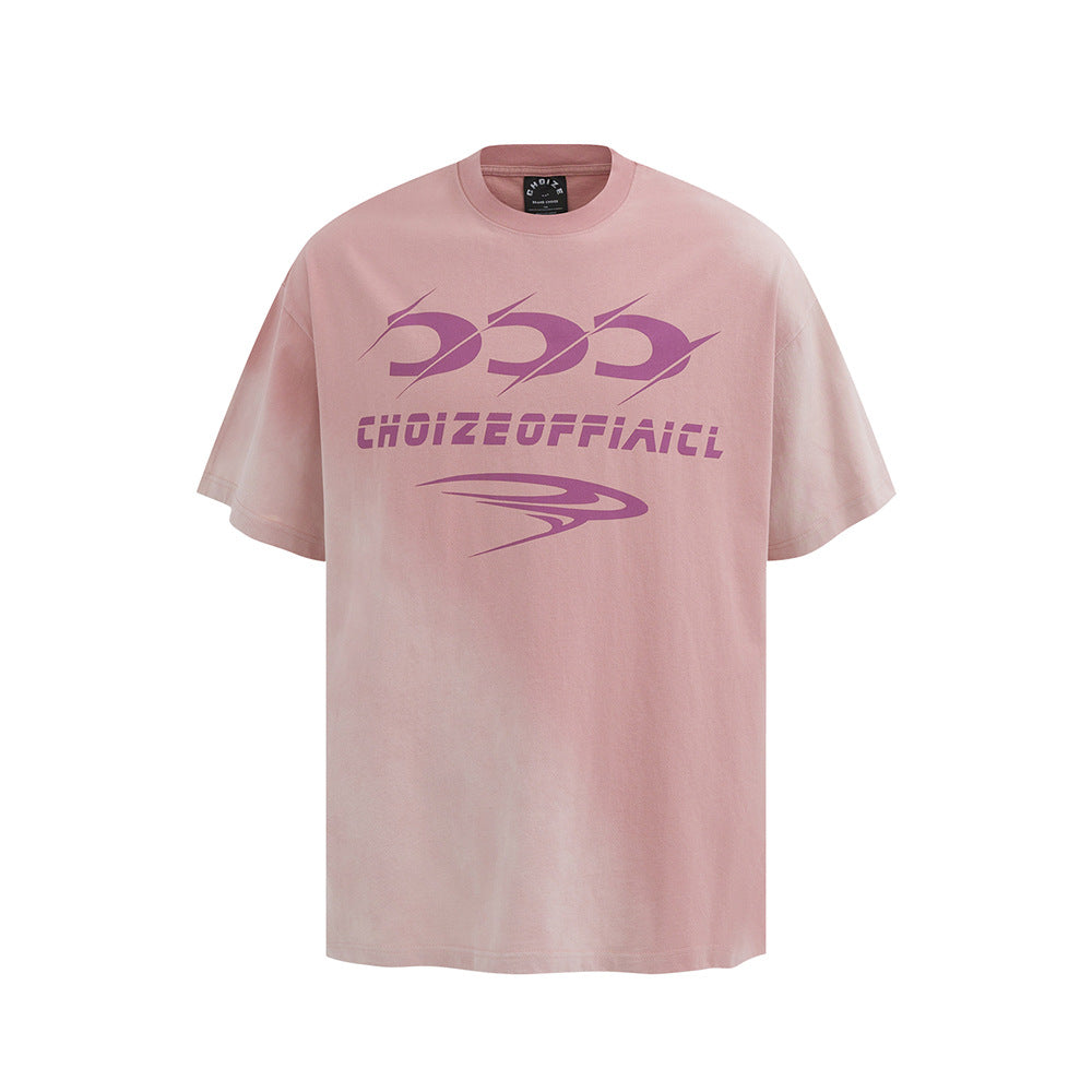 Nostalgia T Shirts Vintage washed gradual change letter print short sleeve T-shirt