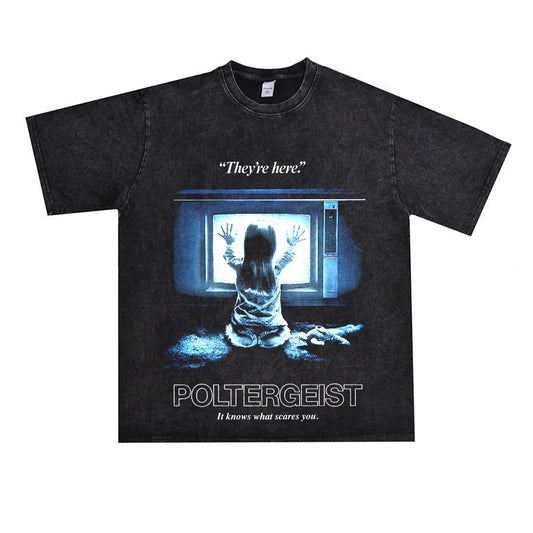 Film Star T Shirt Pure Cotton Loose Short Sleeve Retro Trendy round Neck Loose T-shirt for Men