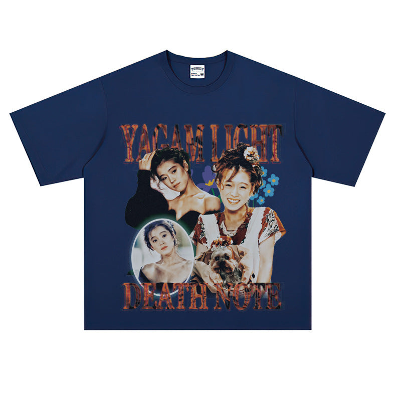 Film Star T Shirt Popular Female Singer Akina Nakamori People Loose Heavy Retro Street T-shirt Men and Women