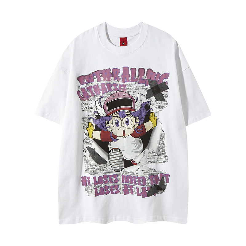 New York Hip Hop Style Casual Vintage Alphabet Print Crew Neck Short Sleeve T-Shirt 5 Summer Loose