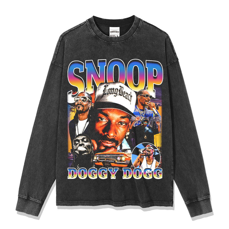 Outfit streetwear vintage hip hop snoop doggie print short sleeve t-shirt