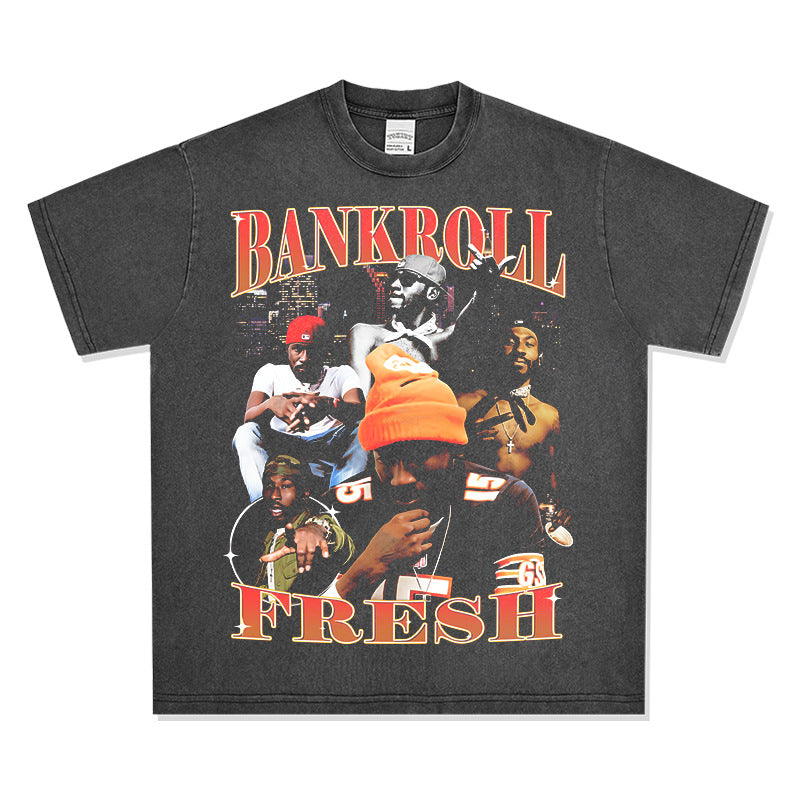 Outfit streetwear vintage hip hop Bankrol print short sleeve t-shirt