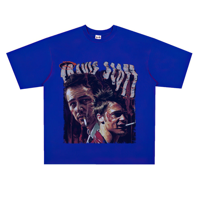 Film Star T Shirt Trendy Cotton Short Sleeve Loose round Neck Retro T-shirt for Men
