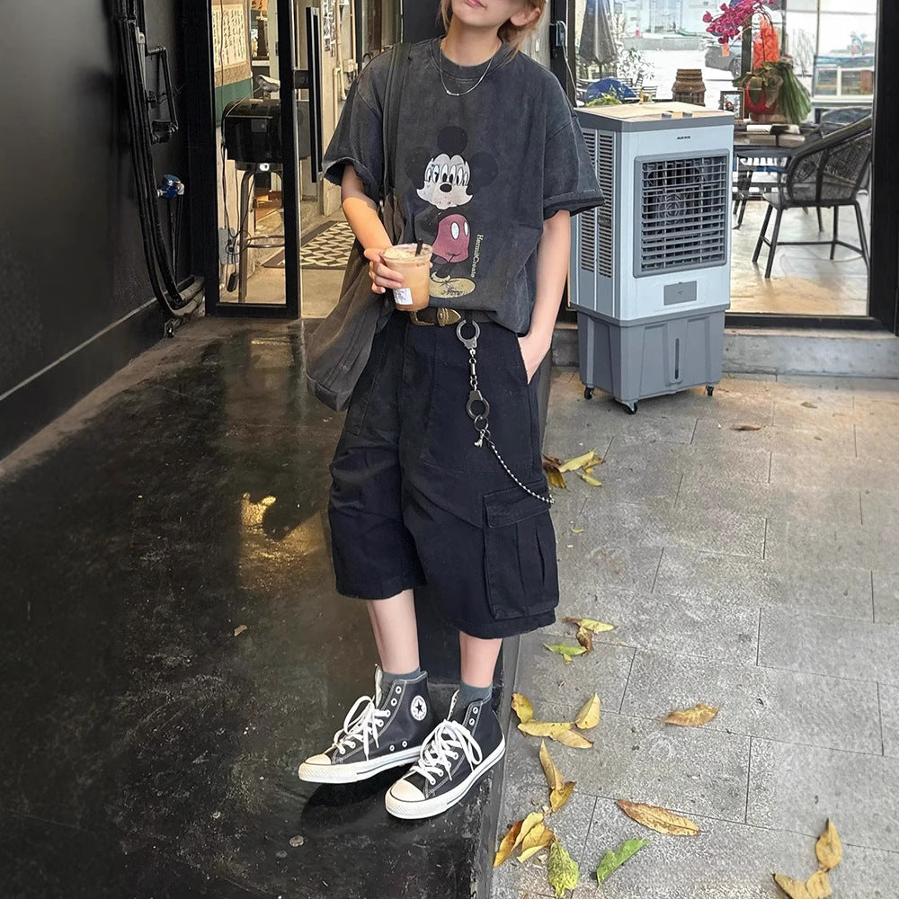 Streetwear Eua t-shirt washed and made old short-sleeved t-shirt