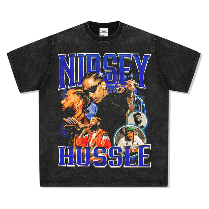 Outfit streetwear vintage hip hop nipsy print short sleeve t-shirt