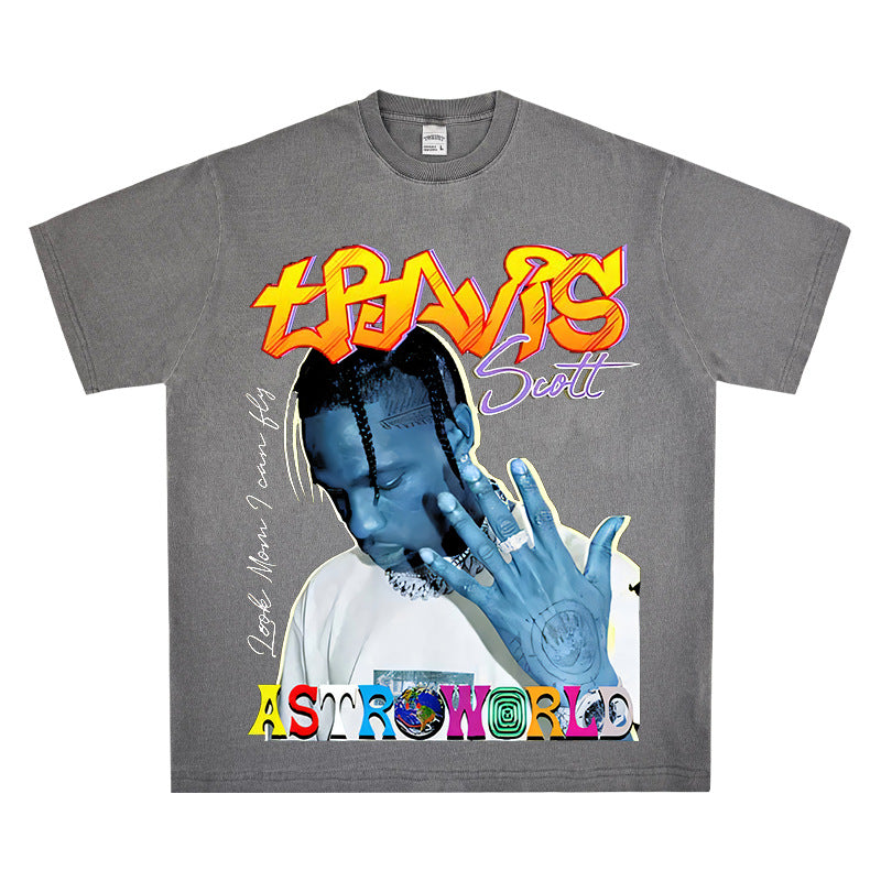 Streetwear masculino TRAVIS SCOTT hip hop print short sleeve t-shirt Vintage