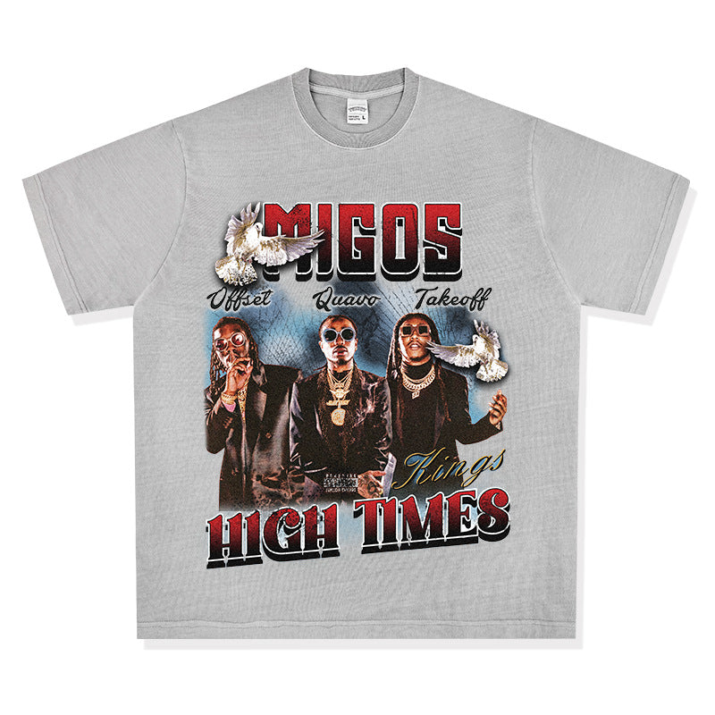 Cool t rapper hip hop team Migos print short sleeve wash