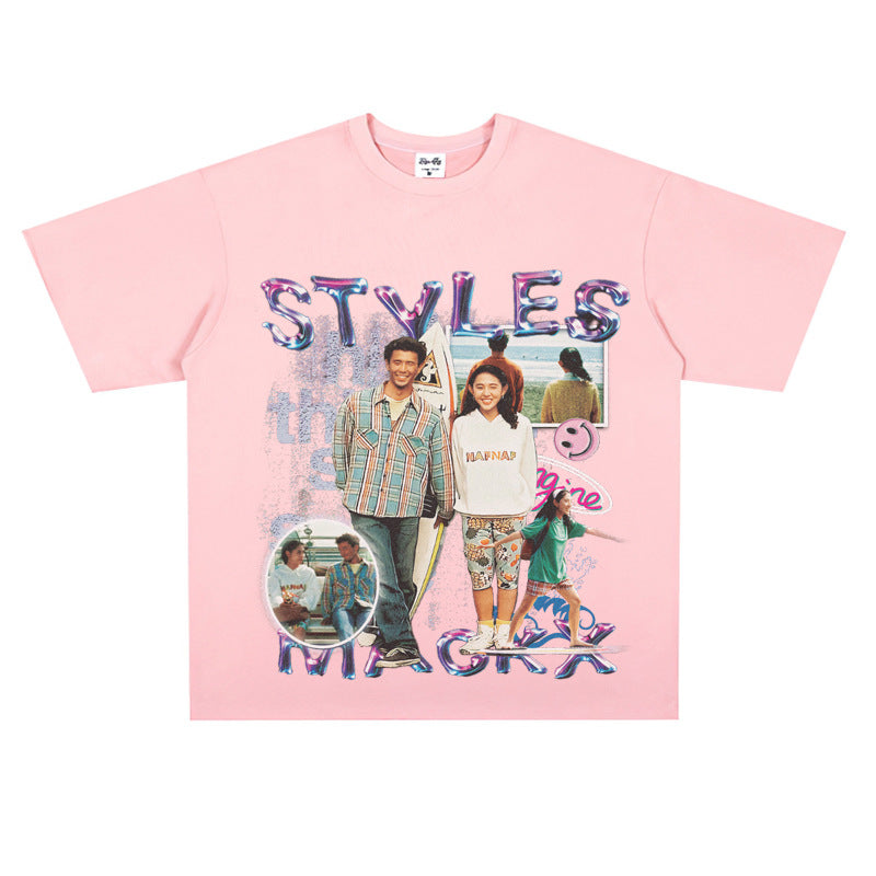 Film Star T Shirt Loose Heavy Crew Neck Street T-shirt