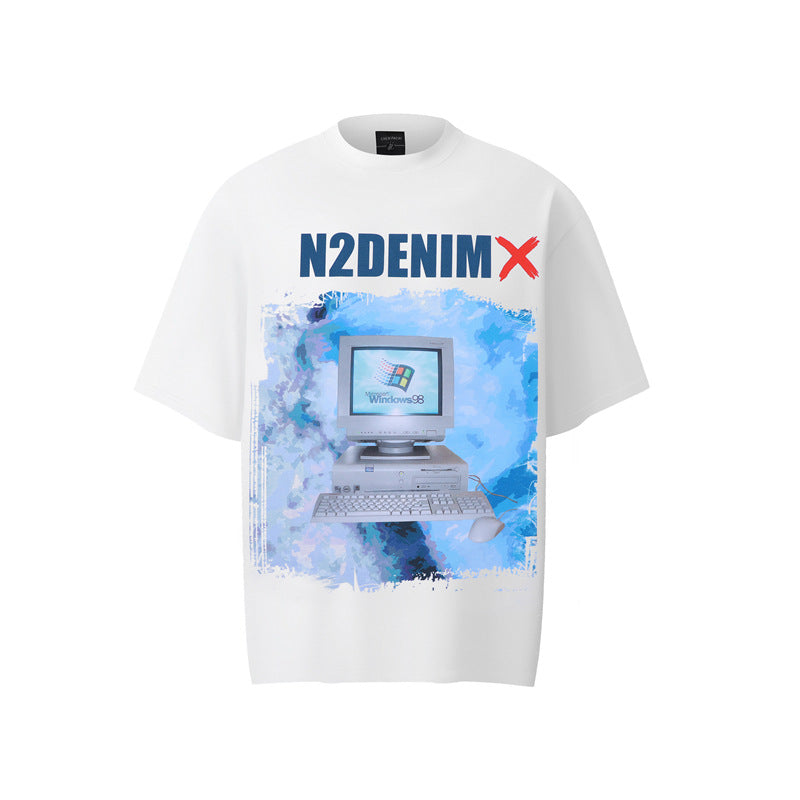 Stone Wash T shirt old short sleeve T-shirt oversize loose print T-shirt