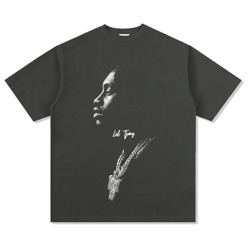Cool t rapper Vintage Lil Tjay Print Short Sleeve T-Shirt