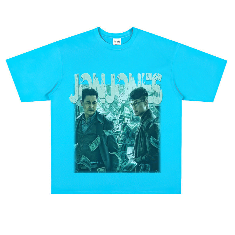 Film Star T Shirt Cotton Short Sleeve Loose Retro American Design T-shirt Men