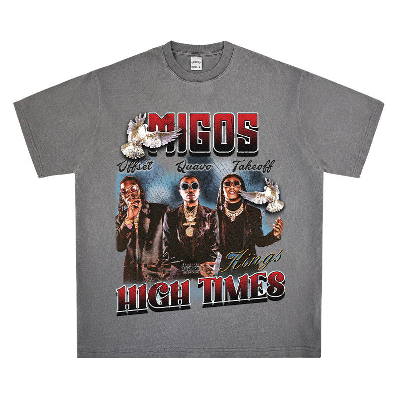 Cool t rapper hip hop team Migos print short sleeve wash
