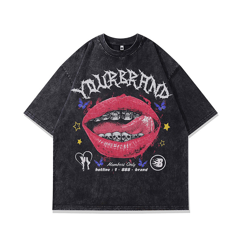 Ropa Vintage Hombre Skull Graffiti Print Short Sleeve T-Shirt