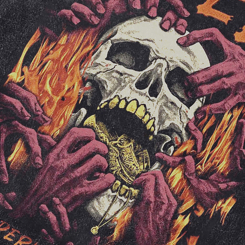 Ropa Vintage Hombre Vintage Skull Flame Graffiti Old Wash Short Sleeve T-Shirt