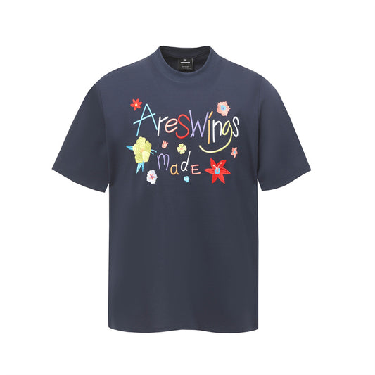 Hip Hop Shirts For Boys Vintage Alphabet Print Flower Short Sleeve T-Shirt Crew Neck Top