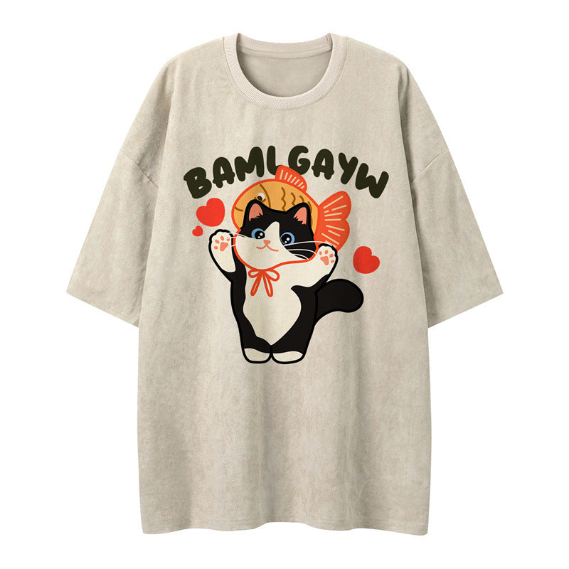 US drip outfits Summer Vintage Fun Pussy Casual Loose Short Sleeve T-Shirts