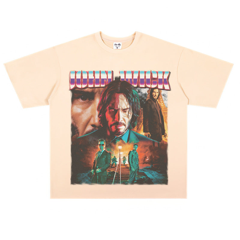 Film Star T Shirt Vintage American Street Printed round Neck T-shirt for Men and Women