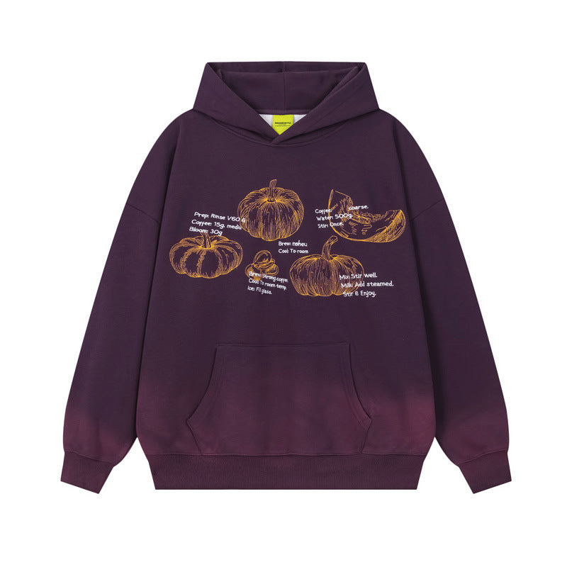 Vice streetwear pumpkin print gradual change fleece hooded sweater