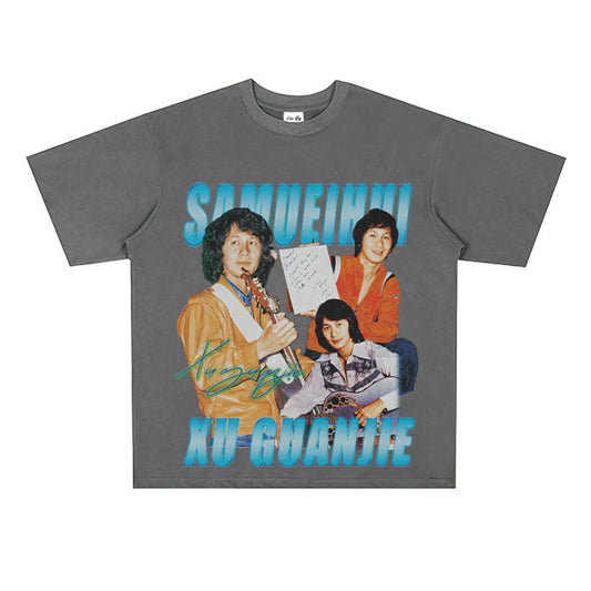 Film Star T Shirt a Pop Singer. Samuel Hui Commemorative Edition Printed Loose Heavy T-shirt