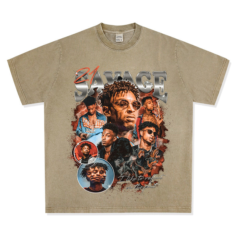 Streetwear masculino vintage 21 Savage print short sleeve hip hop t-shirt