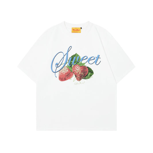 90s West Coast Hip Hop Fashion T-Shirts Strawberry Print Cotton Short Sleeve T-Shirts
