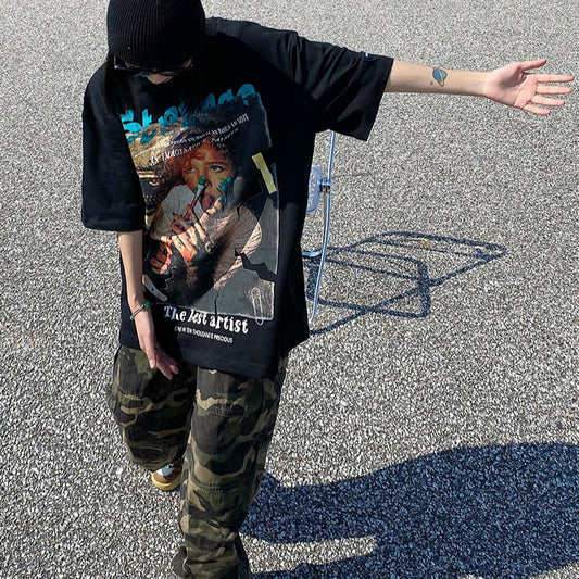 Vintage T Shirts Hip Hop Short Sleeve T-Shirt Summer Loose Half Sleeve