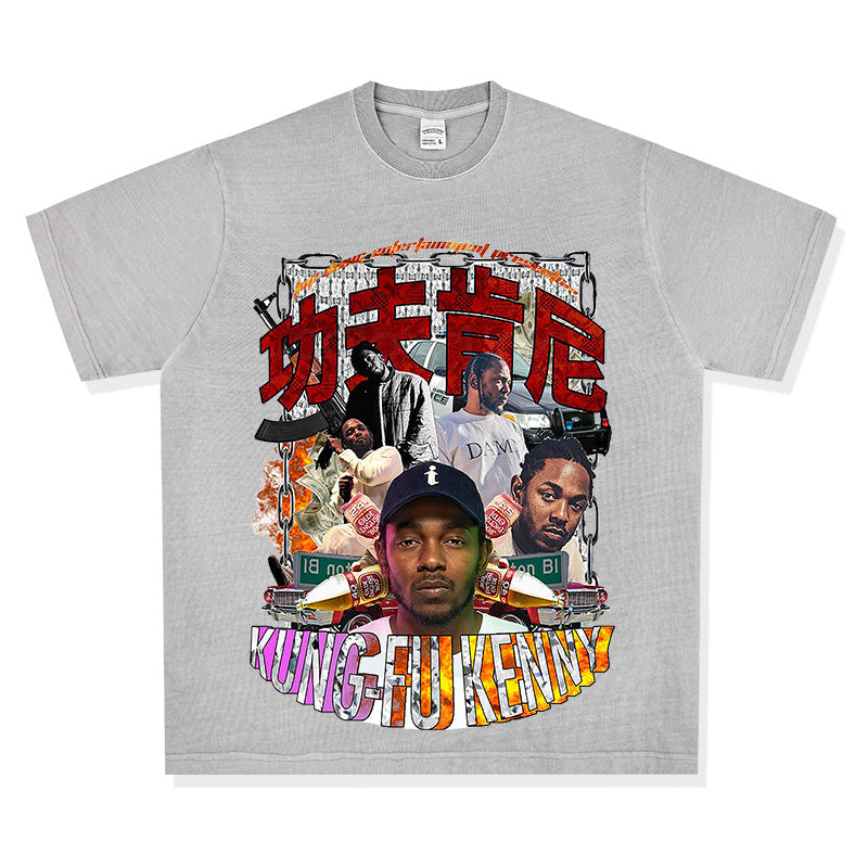 Outfit streetwear Homage Kendrick Lamar Kung Fu Kenny Hip Hop Rap Print Short Sleeve T-Shirt