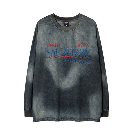 Marcas De Streetwear Denim Sweater Loose Old Casual Long Sleeve T-Shirt