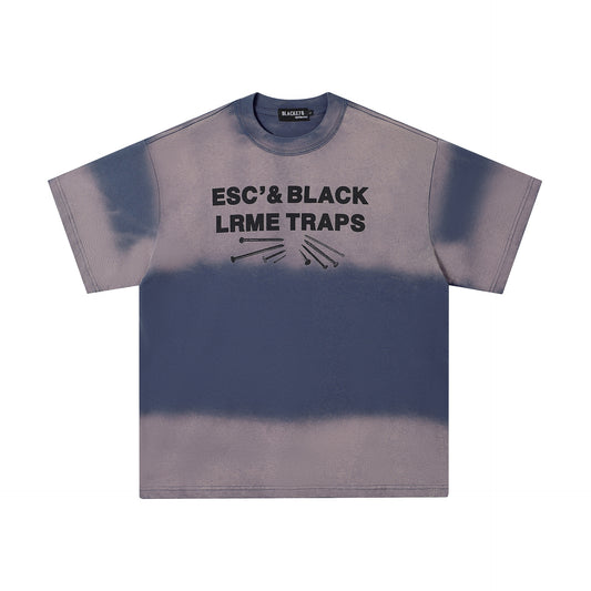 Hustle vintage summer retro gradual change of color washed old T-shirt